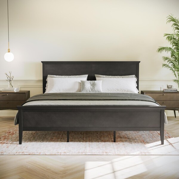 Flash Furniture Fiona Dark Gray King Size Solid Wood Platform Bed Frame w/Headboard, Footboard, and Slatted Bottom MG-0900-29-KB-DKGRY-GG - main